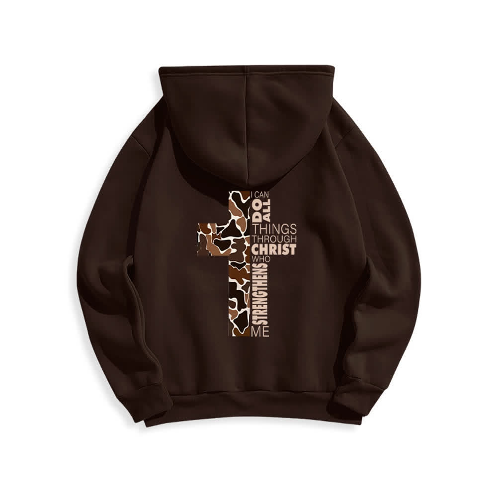 Christianartworkshop Sudadera con capucha de poliéster forrada de felpa con detalle de cruz en tonos tierra, estilo streetwear. - image 19