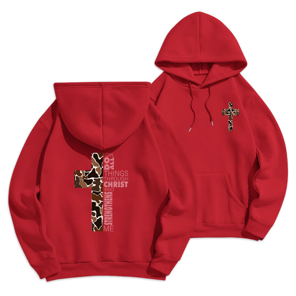 Christianartworkshop Sudadera con capucha de poliéster forrada de felpa con detalle de cruz en tonos tierra, estilo streetwear. - Rojo - 2XL - image 21