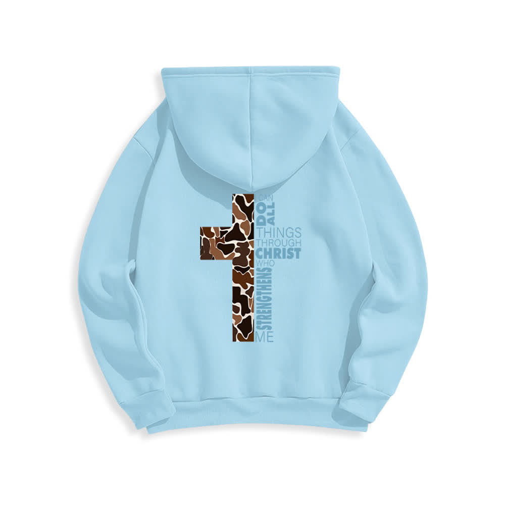 Christianartworkshop Sudadera con capucha de poliéster forrada de felpa con detalle de cruz en tonos tierra, estilo streetwear. - image 13