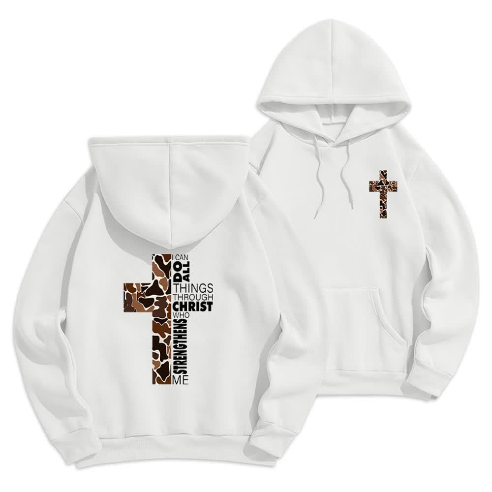 Christianartworkshop Sudadera con capucha de poliéster forrada de felpa con detalle de cruz en tonos tierra, estilo streetwear. - Blanco - 2XL - image 0