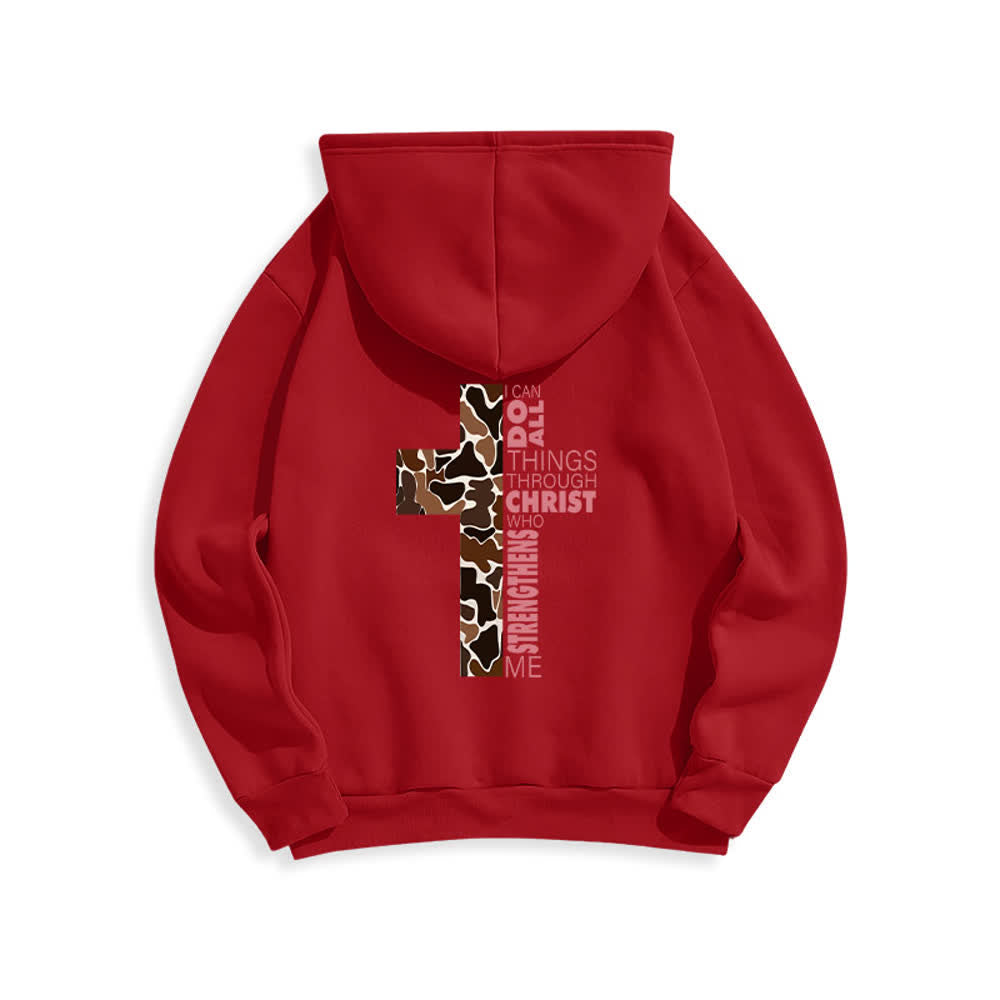 Christianartworkshop Sudadera con capucha de poliéster forrada de felpa con detalle de cruz en tonos tierra, estilo streetwear. - image 22