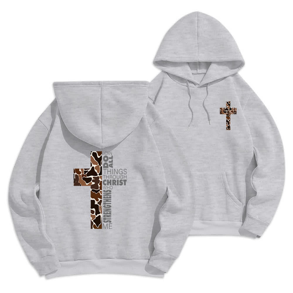Christianartworkshop Sudadera con capucha de poliéster forrada de felpa con detalle de cruz en tonos tierra, estilo streetwear. - Gris - 2XL - image 3