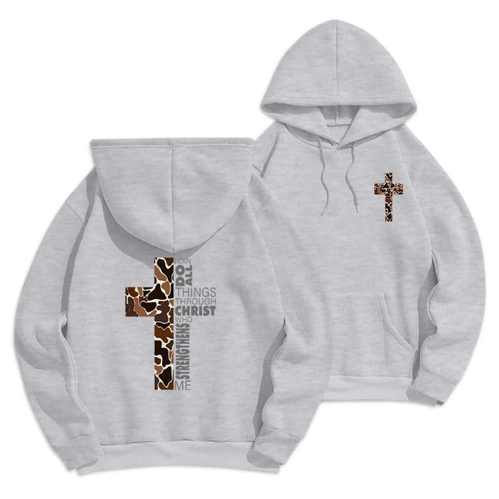 Christianartworkshop Sudadera con capucha de poliéster forrada de felpa con detalle de cruz en tonos tierra, estilo streetwear. - Gris - 2XL - image 3