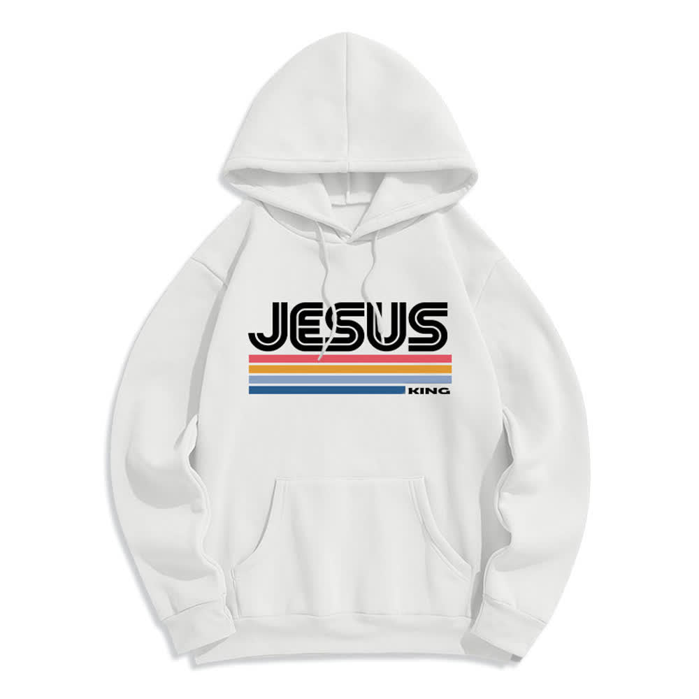 Christianartworkshop Sudadera con capucha de poliéster forrada de felpa con rayas retro de Jesus King - Blanco - 2XL - image 1