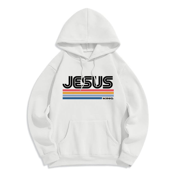 Christianartworkshop Sudadera con capucha de poliéster forrada de felpa con rayas retro de Jesus King - Blanco - 2XL - image 1