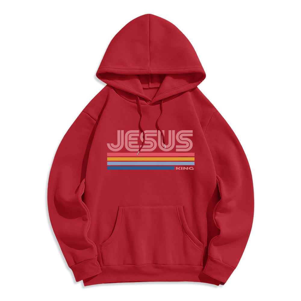 Christianartworkshop Sudadera con capucha de poliéster forrada de felpa con rayas retro de Jesus King - Rojo - 2XL - image 3