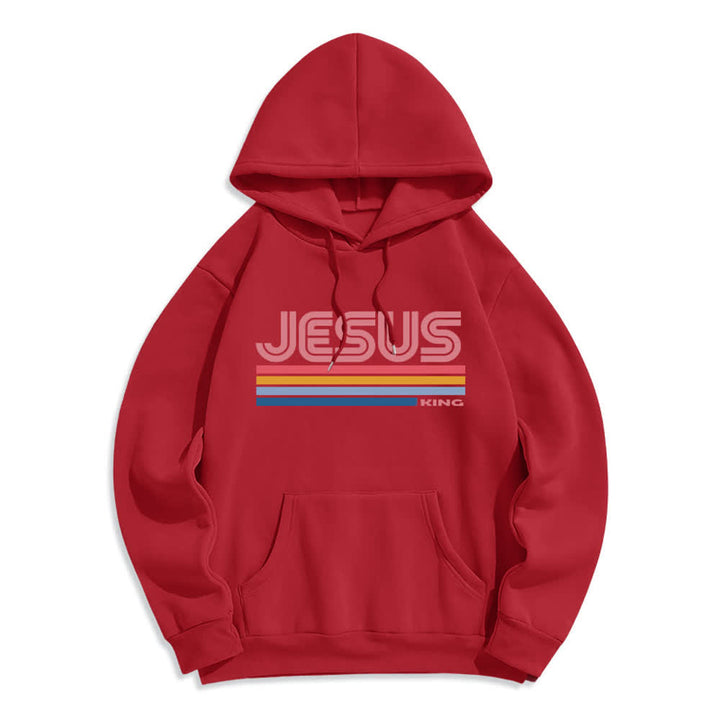 Christianartworkshop Sudadera con capucha de poliéster forrada de felpa con rayas retro de Jesus King - Rojo - 2XL - image 3