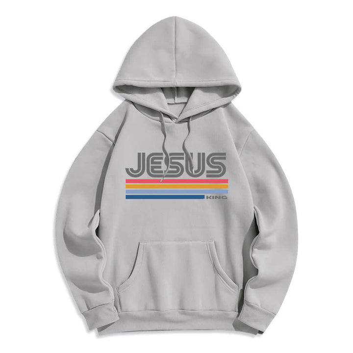 Christianartworkshop Sudadera con capucha de poliéster forrada de felpa con rayas retro de Jesus King - Gris - 2XL - image 0