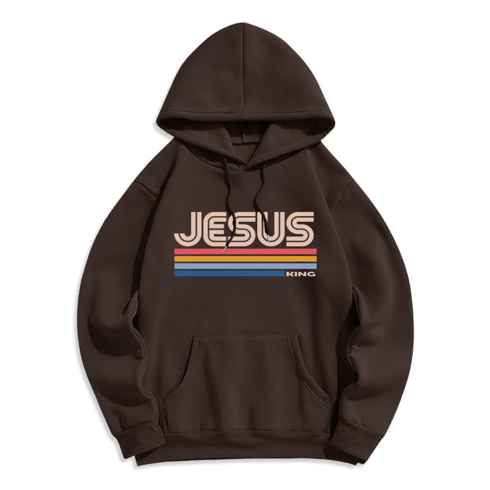 Christianartworkshop Sudadera con capucha de poliéster forrada de felpa con rayas retro de Jesus King - Marrón - 2XL - image 4