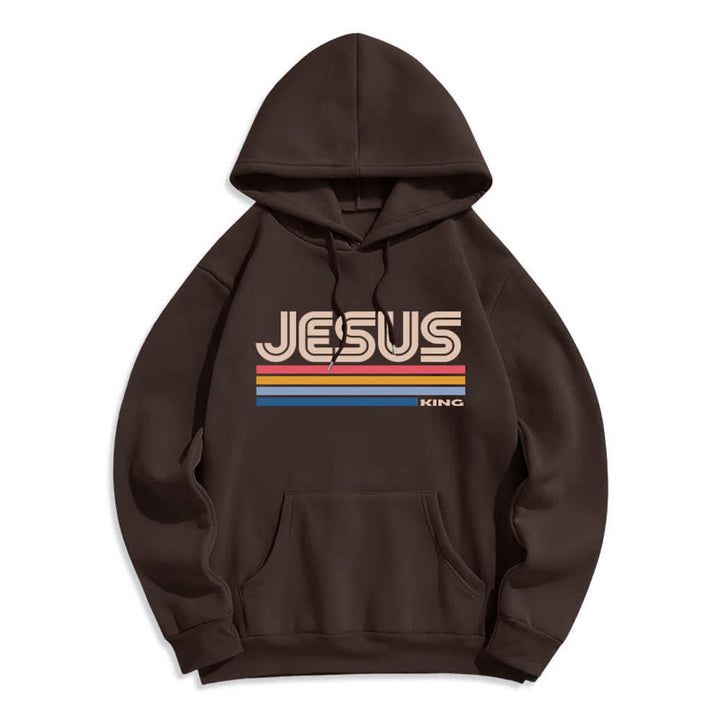 Christianartworkshop Sudadera con capucha de poliéster forrada de felpa con rayas retro de Jesus King - Marrón - 2XL - image 4