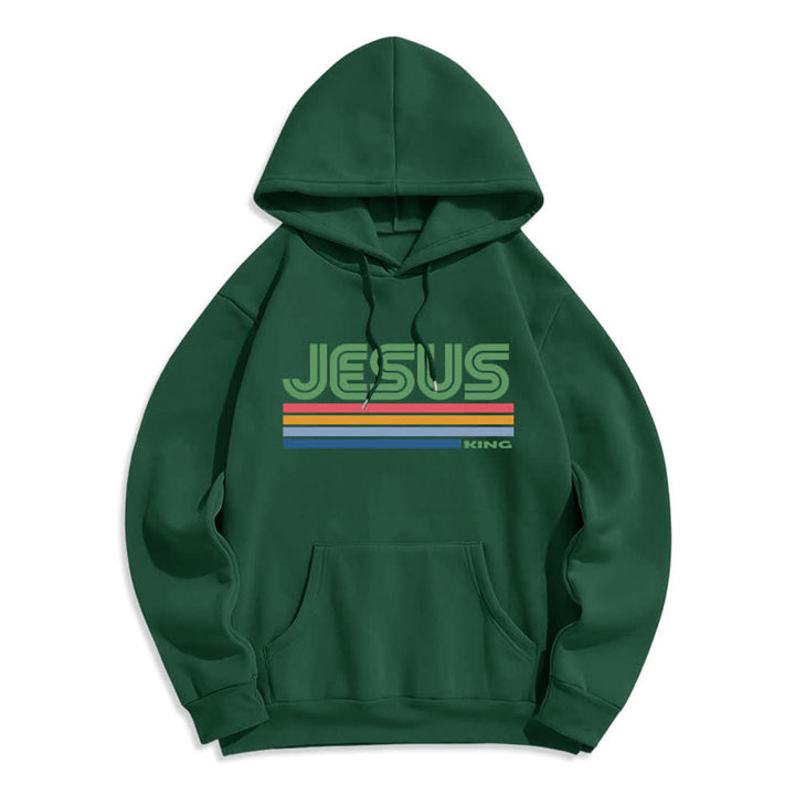 Christianartworkshop Sudadera con capucha de poliéster forrada de felpa con rayas retro de Jesus King - Verde - 2XL - image 5