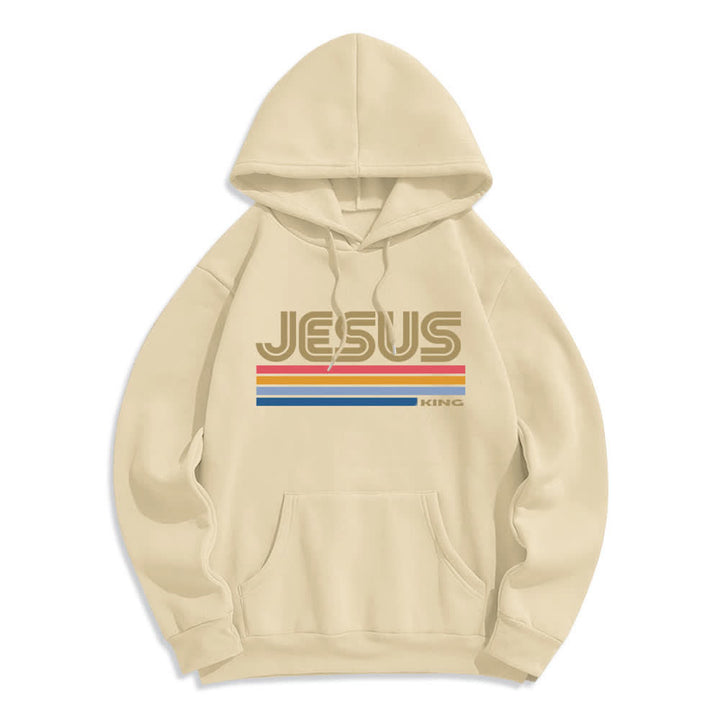 Christianartworkshop Sudadera con capucha de poliéster forrada de felpa con rayas retro de Jesus King - Beige - 2XL - image 6