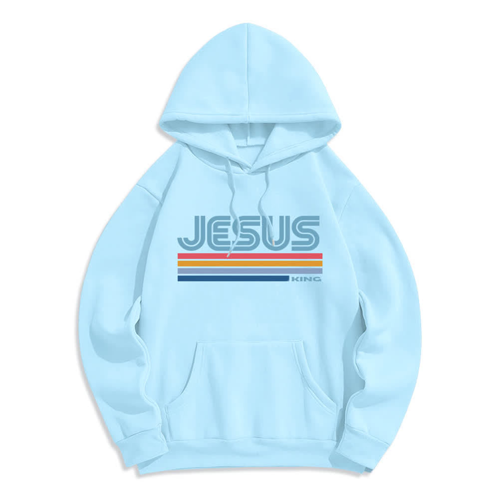 Christianartworkshop Sudadera con capucha de poliéster forrada de felpa con rayas retro de Jesus King - Azul - 2XL - image 7