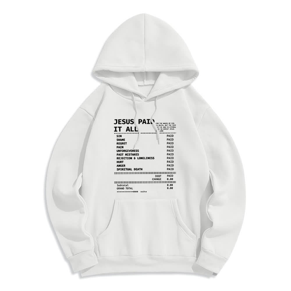 Christianartworkshop Sudadera con capucha de poliéster forrada de felpa con estampado de recibo de Jesús pagado por completo - Blanco - 2XL - image 1