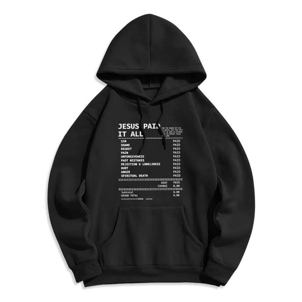 Christianartworkshop Sudadera con capucha de poliéster forrada de felpa con estampado de recibo de Jesús pagado por completo - Negro - 2XL - image 0