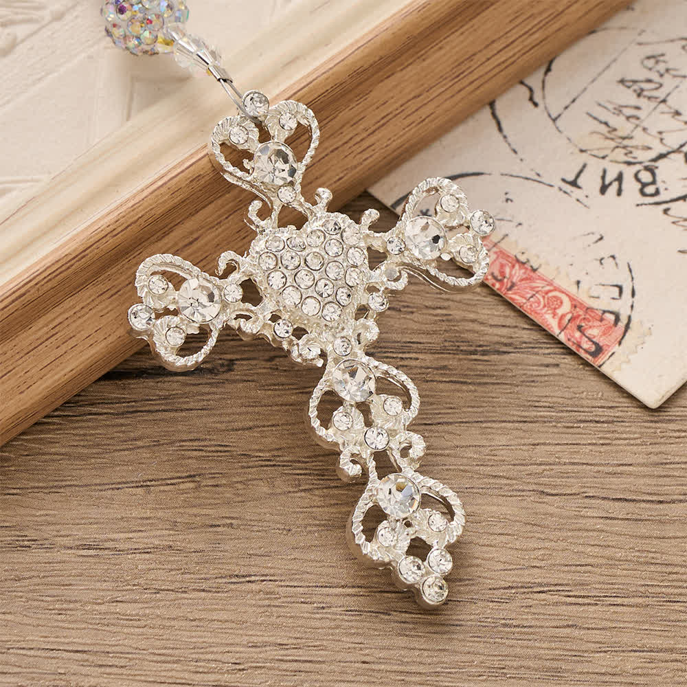Christianartworkshop Rosario de San Benito de cristal facetado transparente con crucifijo ornamentado de diamantes de imitación: emblema de radiante pureza celestial. - image 6