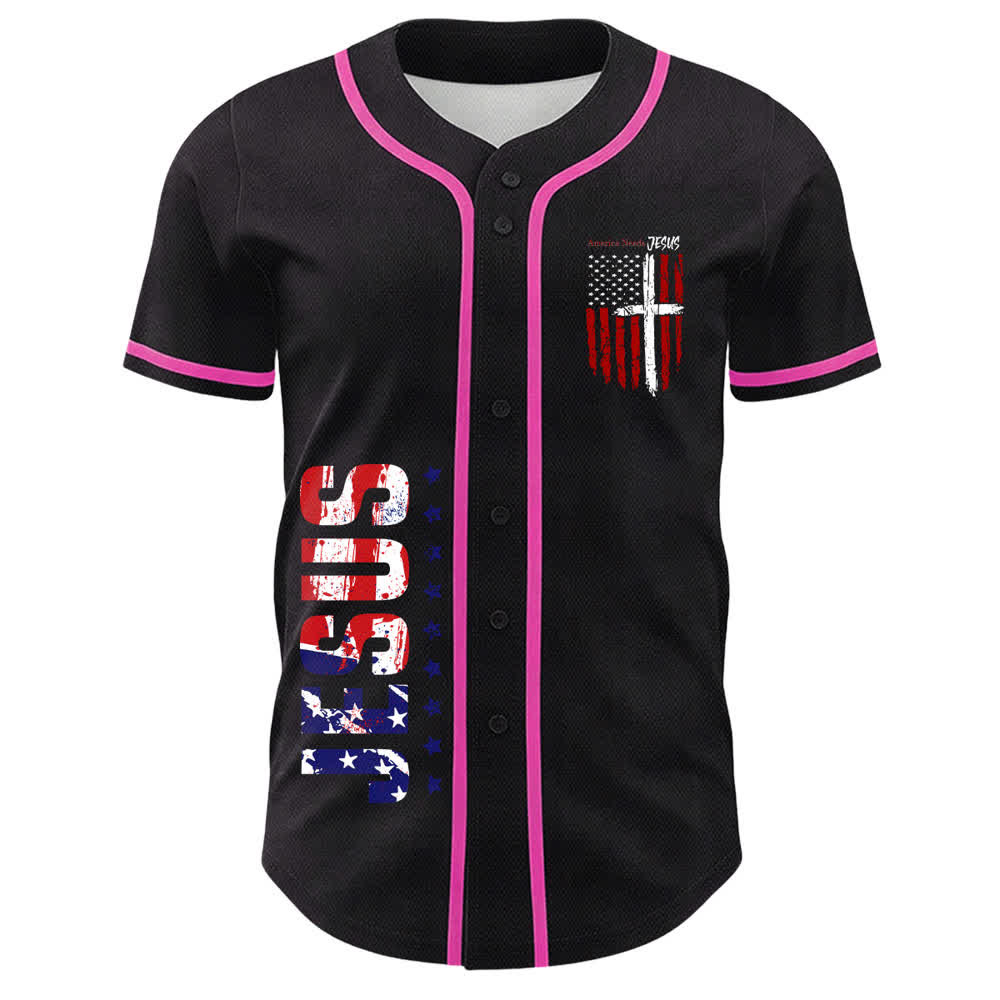 Christianartworkshop Camiseta de béisbol con botones y bandera desgastada "America Needs Jesus" - image 51