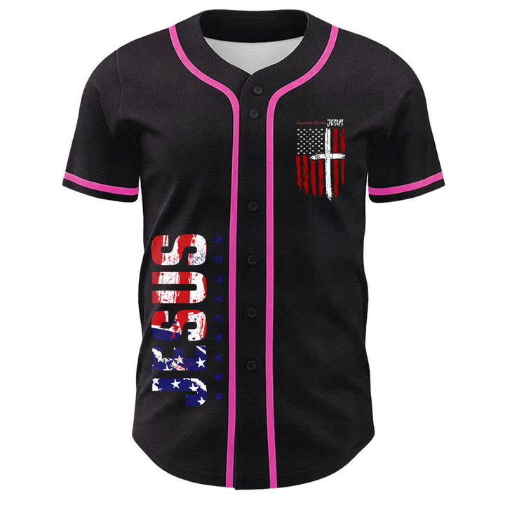 Christianartworkshop Camiseta de béisbol con botones y bandera desgastada "America Needs Jesus" - image 51