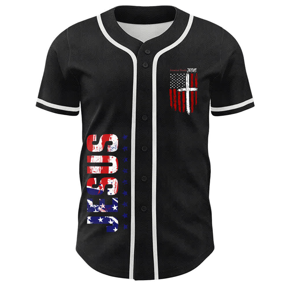Christianartworkshop Camiseta de béisbol con botones y bandera desgastada "America Needs Jesus" - image 9