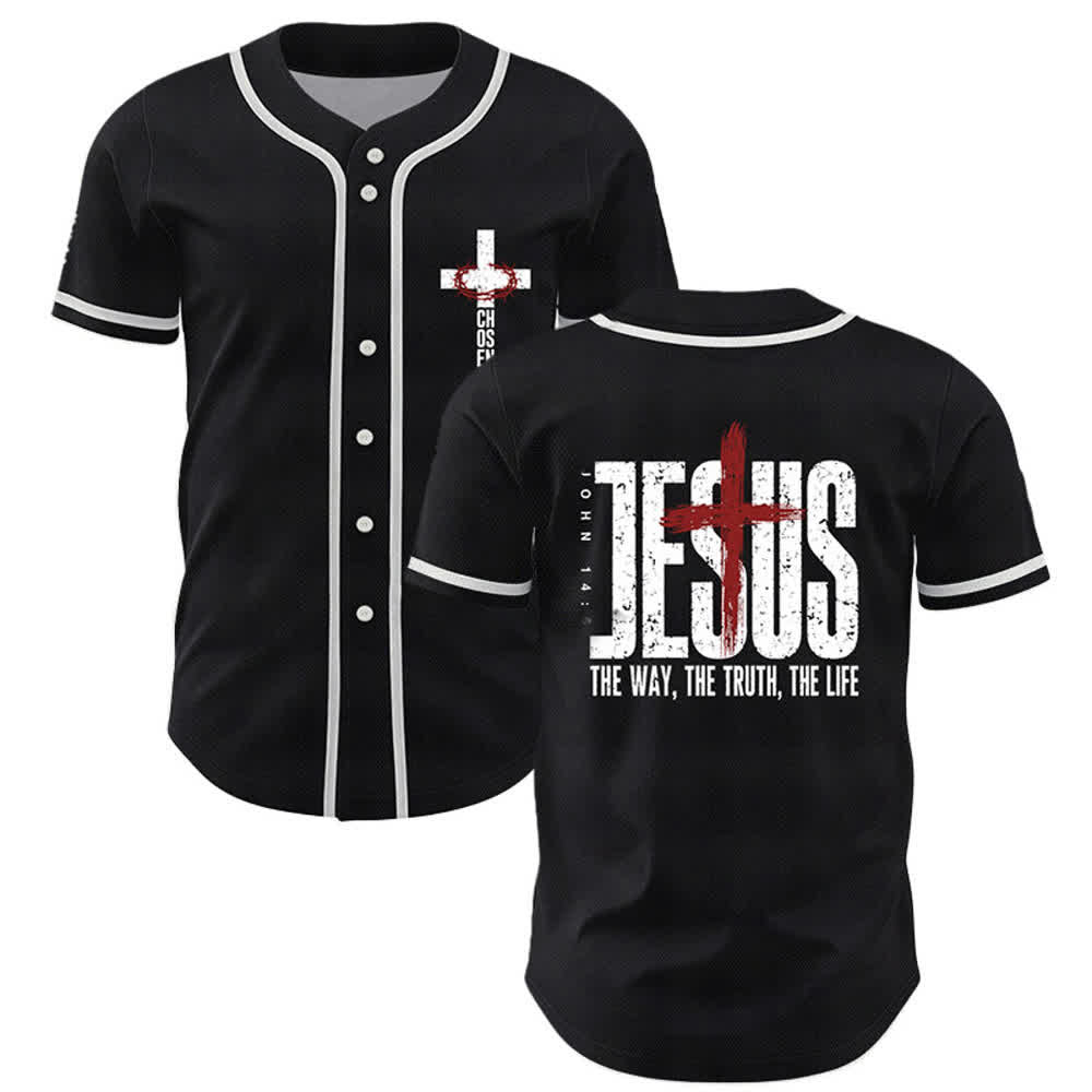 Christianartworkshop Camiseta de béisbol con botones y malla de la Cruz de Jesús - Rojo - 5XL - image 0
