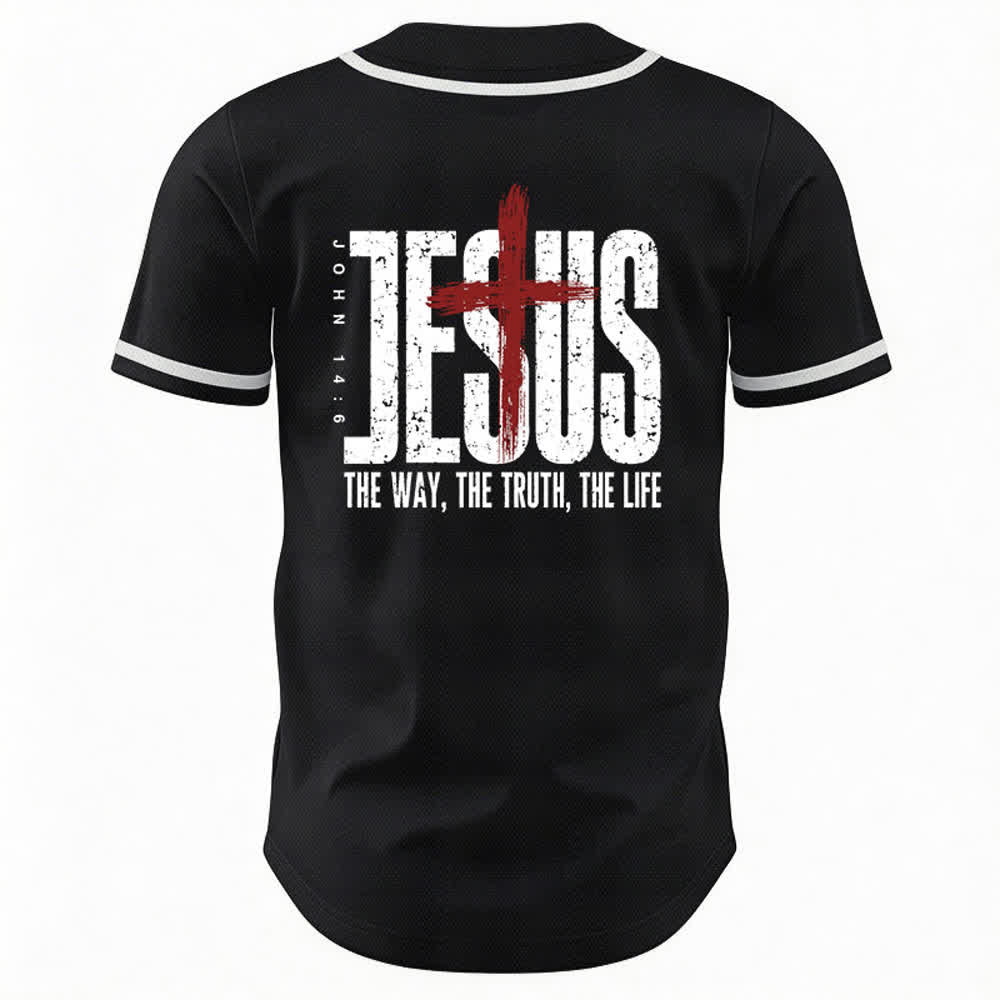 Christianartworkshop Camiseta de béisbol con botones y malla de la Cruz de Jesús - image 1