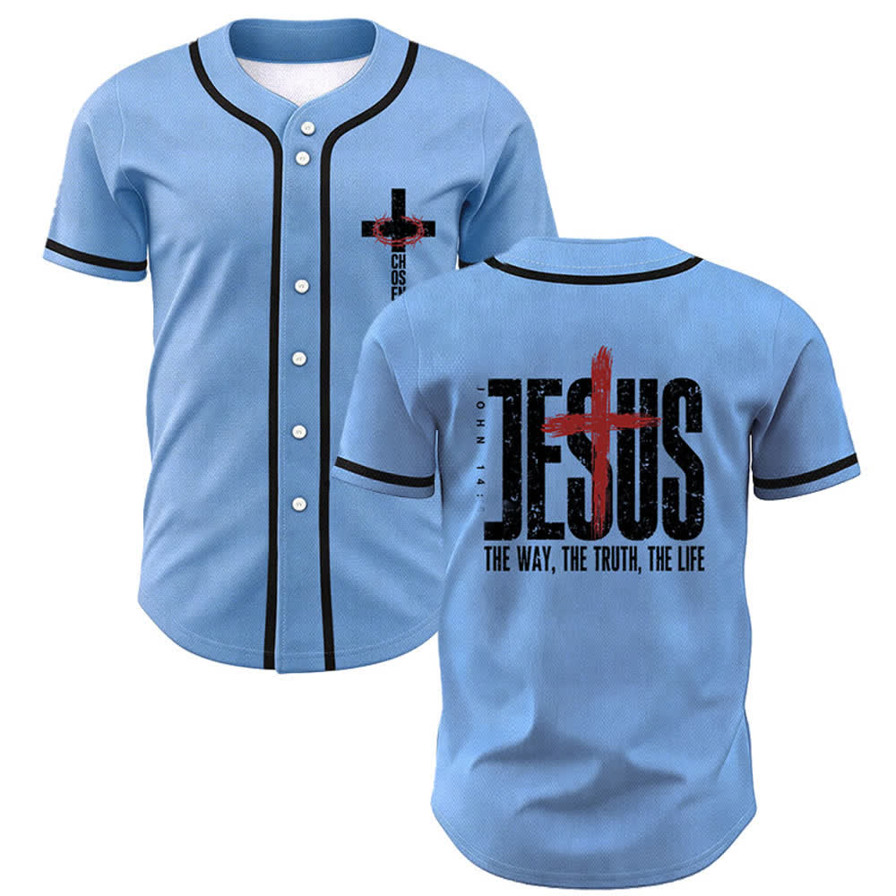 Christianartworkshop Jesús EL CAMINO LA VERDAD LA VIDA Camiseta de béisbol con botones - Azul - 5XL - image 49