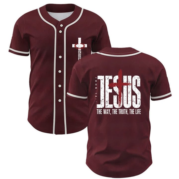 Christianartworkshop Jesús EL CAMINO LA VERDAD LA VIDA Camiseta de béisbol con botones - Vino - 5XL - image 14
