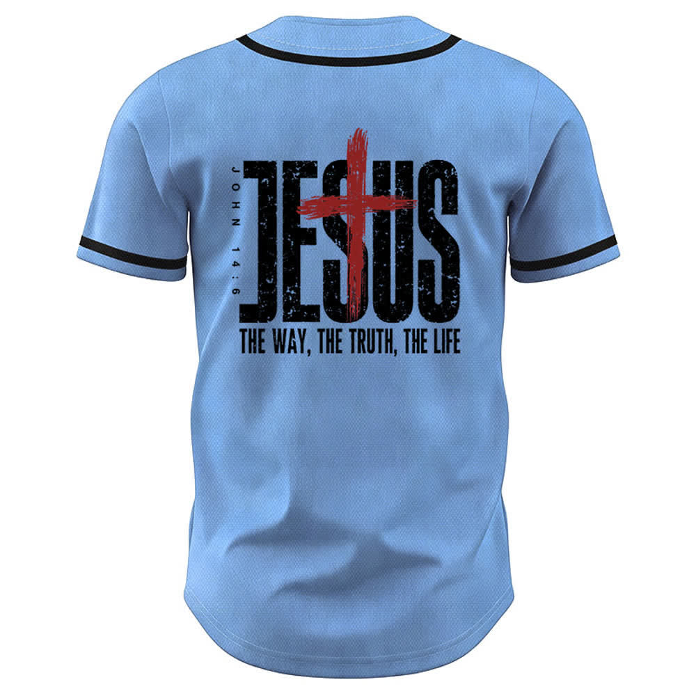 Christianartworkshop Camiseta de béisbol con botones y malla de la Cruz de Jesús - image 50