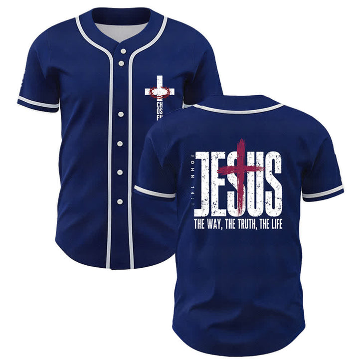 Christianartworkshop Jesús EL CAMINO LA VERDAD LA VIDA Camiseta de béisbol con botones - Marina de guerra - 5XL - image 35