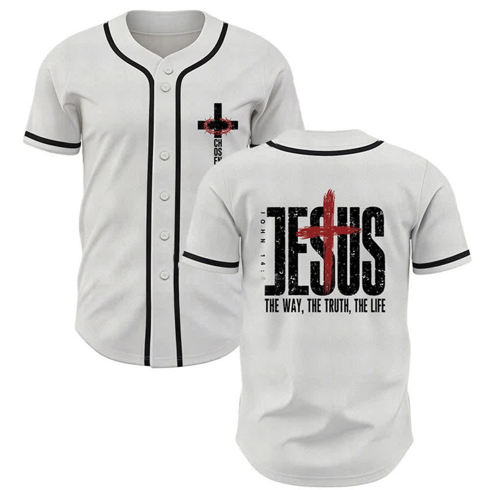 Christianartworkshop Jesús EL CAMINO LA VERDAD LA VIDA Camiseta de béisbol con botones - Blanco - 5XL - image 7