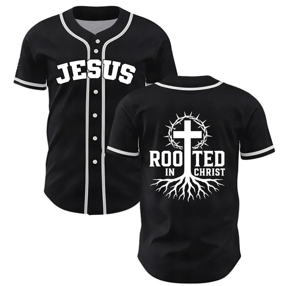 Christianartworkshop Camiseta de béisbol negra con botones "Arraigada en Cristo" - Negro - 5XL - image 0