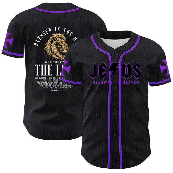 Christianartworkshop Jesús Camino al Cielo Jeremías 17:7-8 Camiseta de béisbol - Púrpura - 5XL - image 49