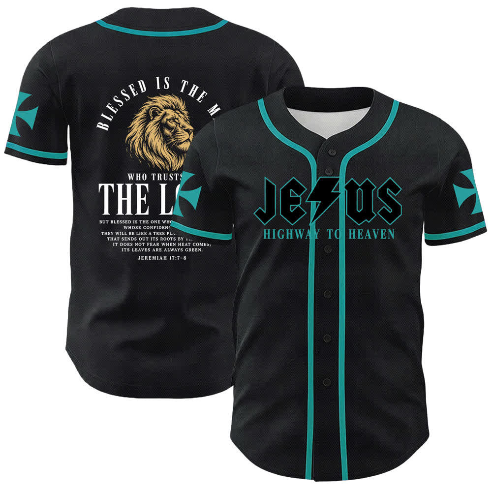 Christianartworkshop Jesús Camino al Cielo Jeremías 17:7-8 Camiseta de béisbol - Azul del lago - 5XL - image 28