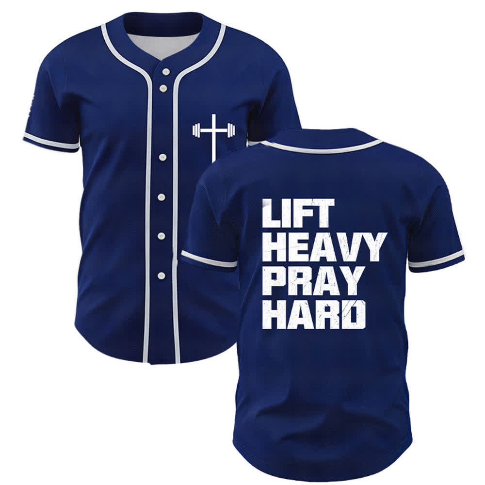 Christianartworkshop Camiseta de béisbol azul marino "Levanta peso, reza duro" - Marina de guerra - 5XL - image 0
