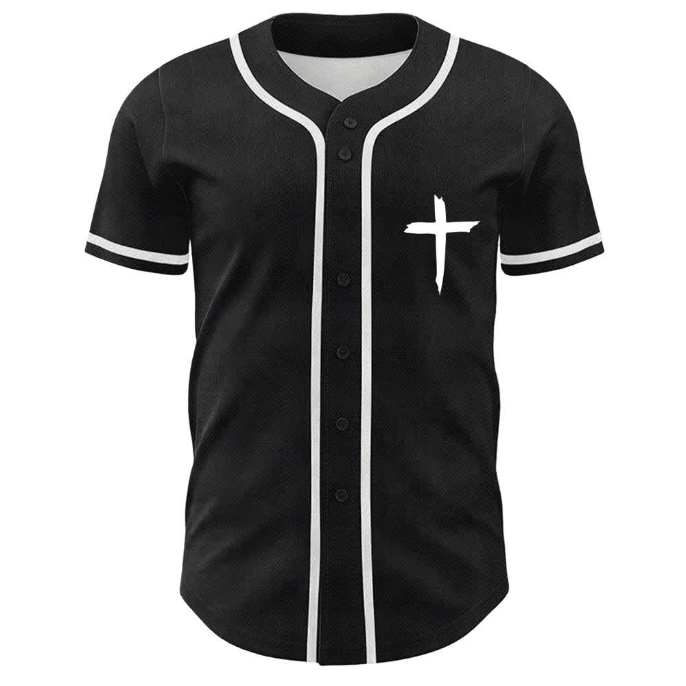 Camiseta de béisbol con ribete de contraste y cruz "Fe sobre el miedo" de Christianartworkshop - image 2