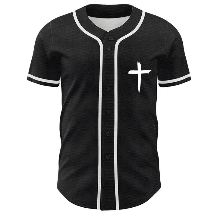 Camiseta de béisbol con ribete de contraste y cruz "Fe sobre el miedo" de Christianartworkshop - image 2