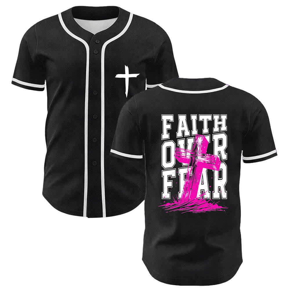 Christianartworkshop Camiseta de béisbol con ribete de contraste y diseño de cruz "Fe sobre el miedo" - Blanco - 5XL - image 0