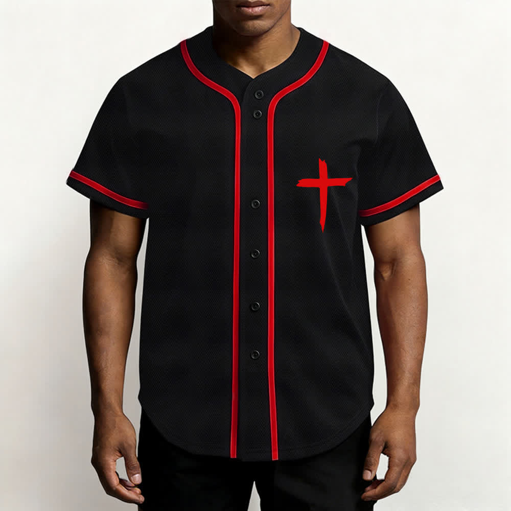 Camiseta de béisbol con ribete de contraste y cruz "Fe sobre el miedo" de Christianartworkshop - image 27