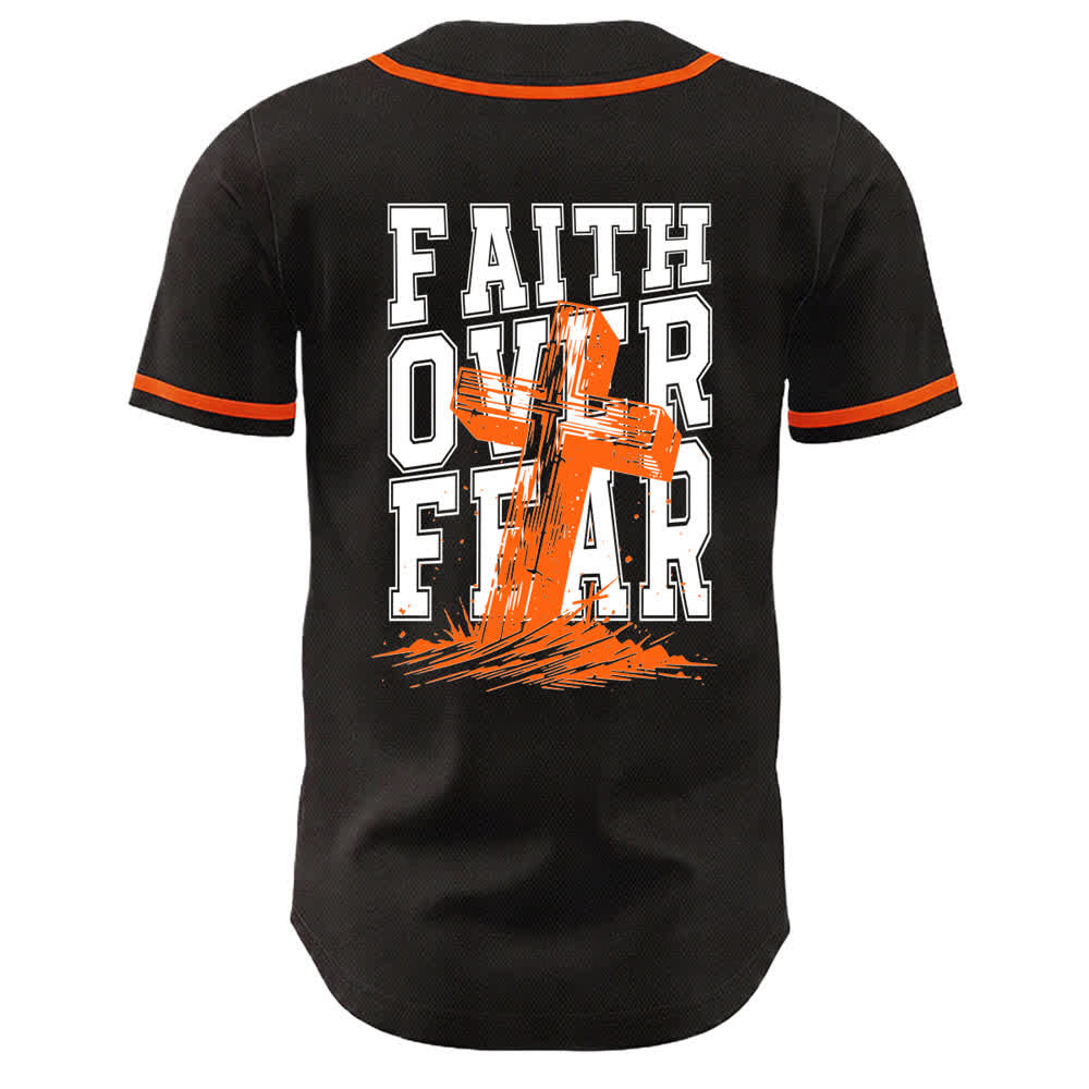 Camiseta de béisbol con ribete de contraste y cruz "Fe sobre el miedo" de Christianartworkshop - image 43
