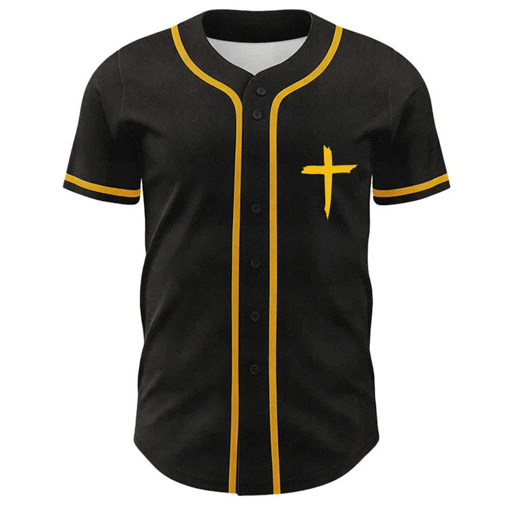 Camiseta de béisbol con ribete de contraste y cruz "Fe sobre el miedo" de Christianartworkshop - image 58