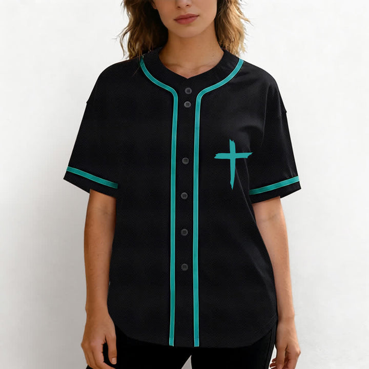 Camiseta de béisbol con ribete de contraste y cruz "Fe sobre el miedo" de Christianartworkshop - image 32