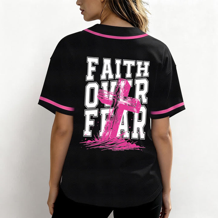 Camiseta de béisbol con ribete de contraste y cruz "Fe sobre el miedo" de Christianartworkshop - image 10