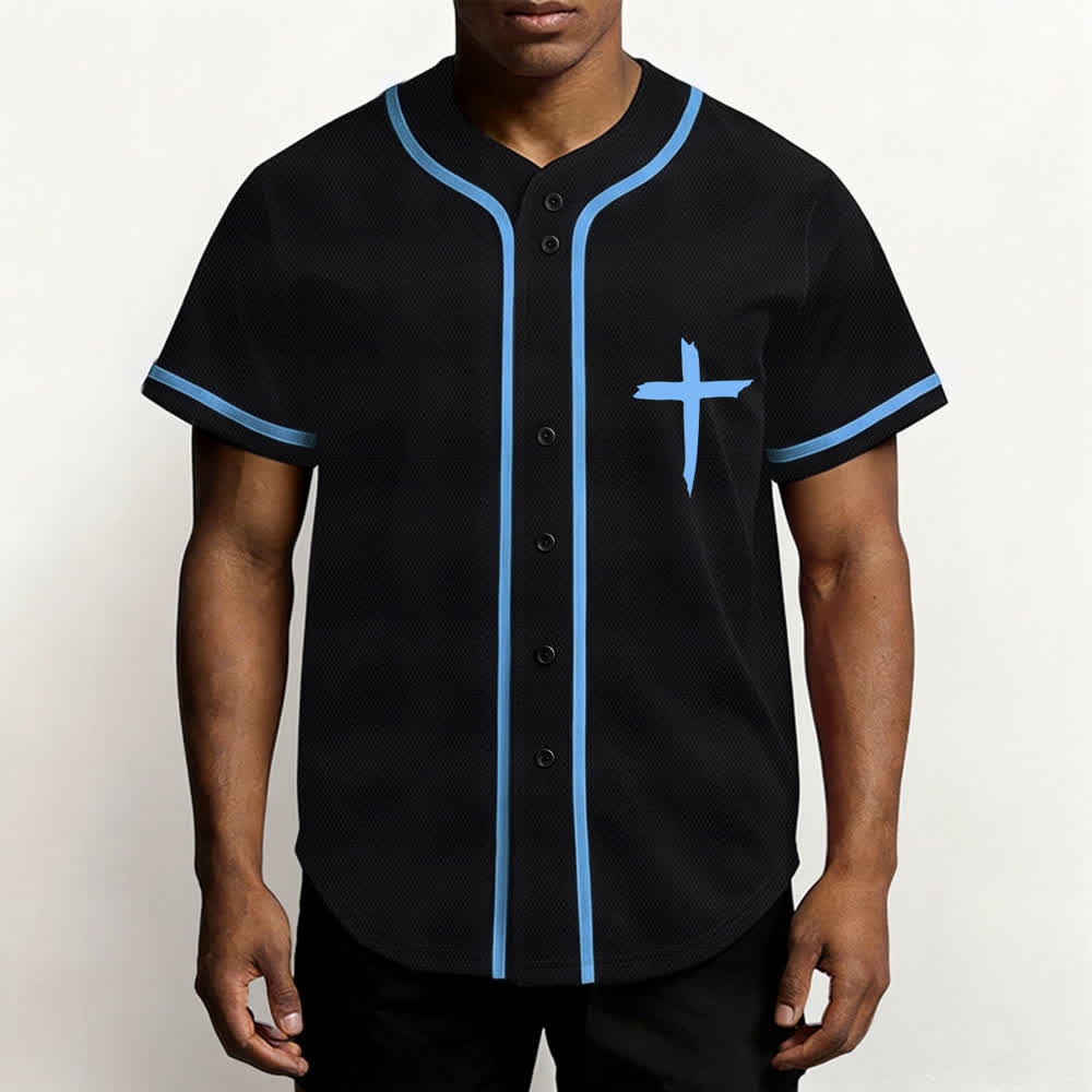 Camiseta de béisbol con ribete de contraste y cruz "Fe sobre el miedo" de Christianartworkshop - image 20