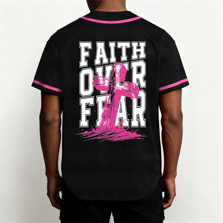 Camiseta de béisbol con ribete de contraste y cruz "Fe sobre el miedo" de Christianartworkshop - image 12