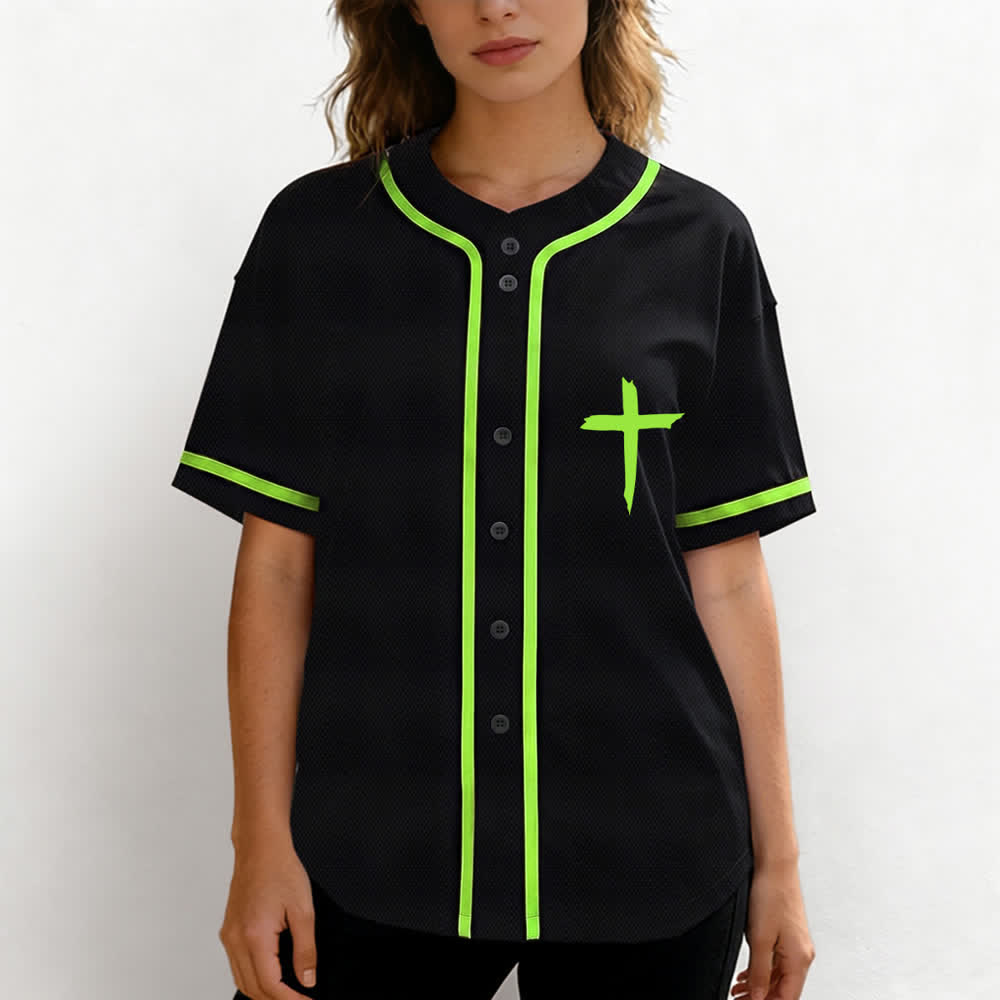 Camiseta de béisbol con ribete de contraste y cruz "Fe sobre el miedo" de Christianartworkshop - image 39