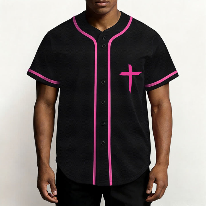 Camiseta de béisbol con ribete de contraste y cruz "Fe sobre el miedo" de Christianartworkshop - image 13
