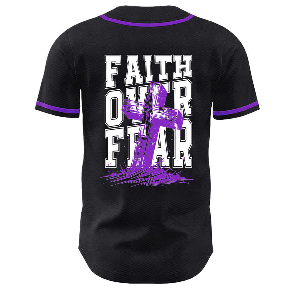 Camiseta de béisbol con ribete de contraste y cruz "Fe sobre el miedo" de Christianartworkshop - image 50