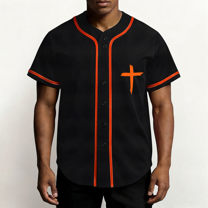 Camiseta de béisbol con ribete de contraste y cruz "Fe sobre el miedo" de Christianartworkshop - image 48