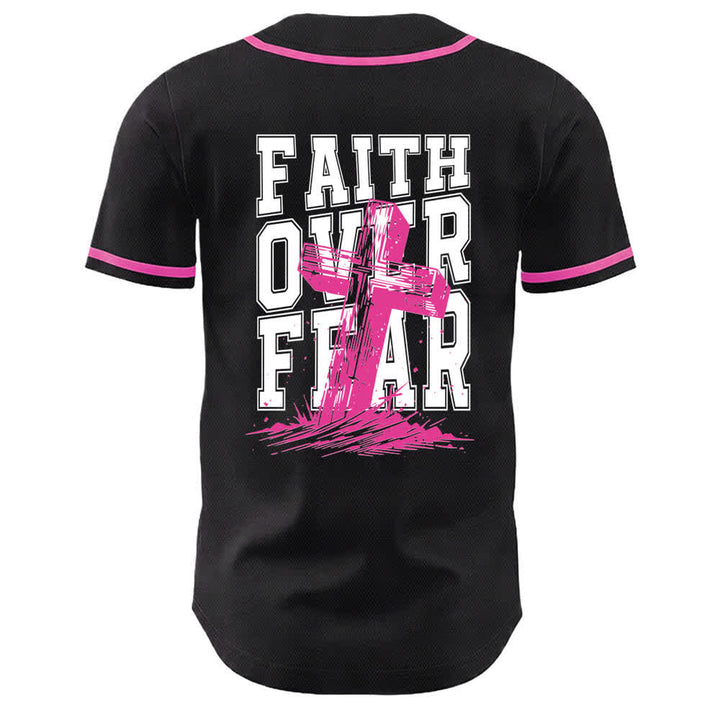 Camiseta de béisbol con ribete de contraste y cruz "Fe sobre el miedo" de Christianartworkshop - image 8