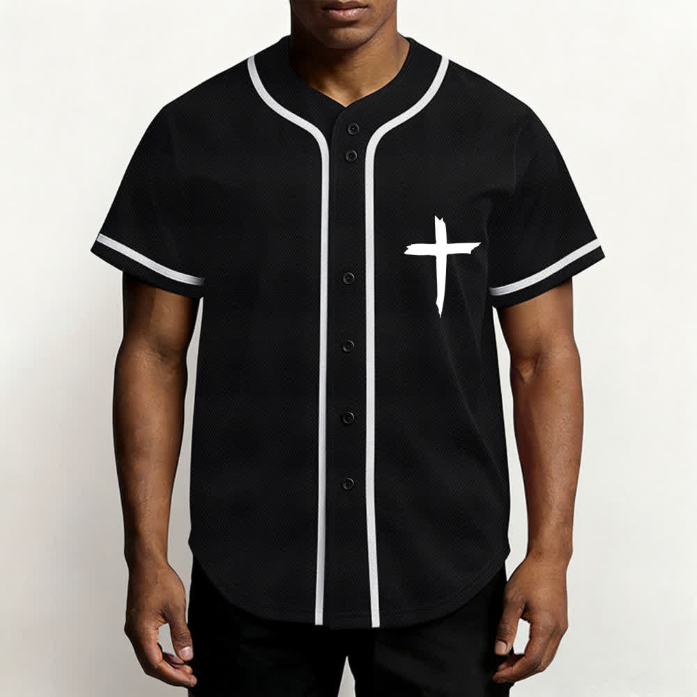 Camiseta de béisbol con ribete de contraste y cruz "Fe sobre el miedo" de Christianartworkshop - image 6